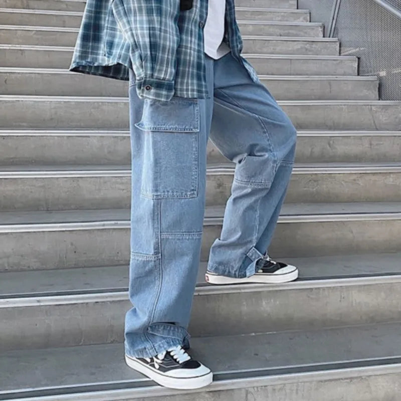 Cargo jeans Loose Straight Baggy Jeans Mopping pants hip hop Streetwear Skateboard Neutral denim Wide Leg Denim pants