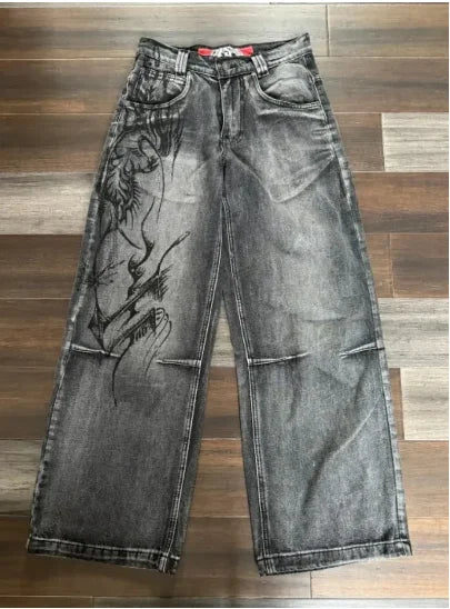 Trend Washing Heavy Industry Loose Jeans Street Y2K Hip-hop Oversized Wide-leg Pants Unisex Mopping Jeans