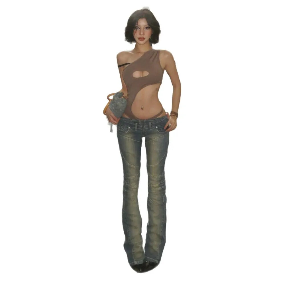clothing Trendy vintage jeans Street wind low waist trousers Slim long pants
