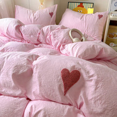 Korean Solid Color Bedding Set Adults Kids Twin Full Queen Size Soft Bed Flat Sheet Duvet Cover Set Pillowcases Simple Bed Linen