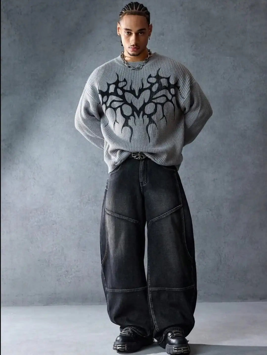 Y2K Black Trend Dressing Up Korean Style Simple Baggy Angel Printed Jeans Necessary Solid Retro Straight Pants