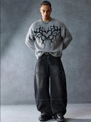 Y2K Black Trend Dressing Up Korean Style Simple Baggy Angel Printed Jeans Necessary Solid Retro Straight Pants