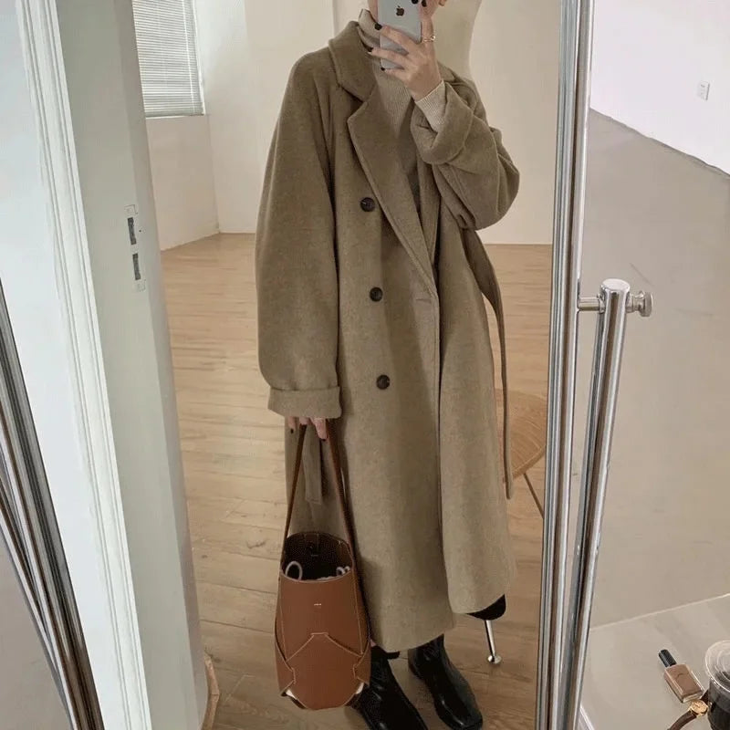 Woolen Coat Sale Of The Season Mid-Length Thickened Loose Fit Hepburn Style Small Size Elegant Outerwe