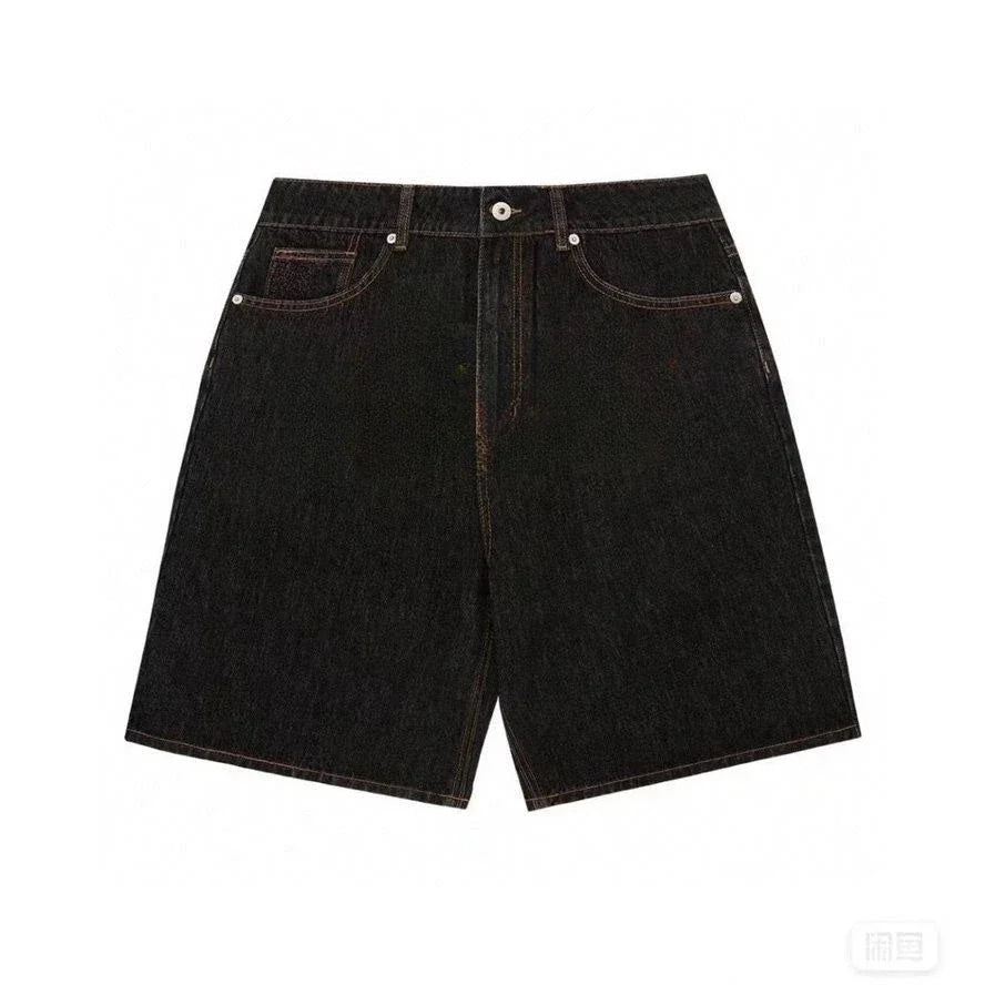 Y2k Harajuku Hip-Hop Gothic Colored Flying Dog Printed Denim Shorts High Street Loose Casual Straight Cropped Jeans