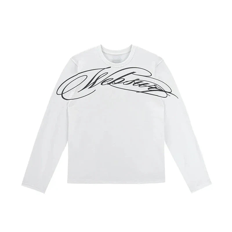 Y2K American Black Letter Pattern Printed Long-Sleeved Casual