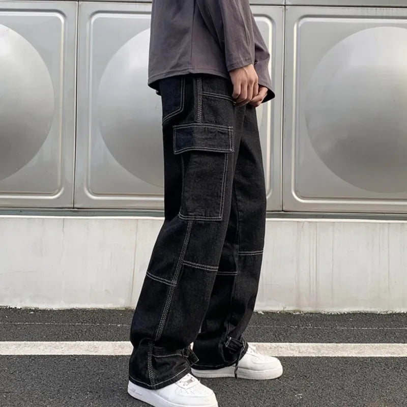 Cargo jeans Wide Leg Jeans Hip Hop Casual Straight Baggy Denim Pants Streetwear Skateboard Pant Neutral Trousers