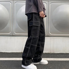 Cargo jeans Wide Leg Jeans Hip Hop Casual Straight Baggy Denim Pants Streetwear Skateboard Pant Neutral Trousers