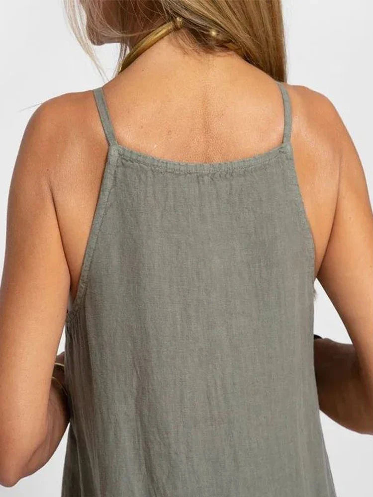 Cotton linen Side Split Long Slip Dress Lady Strapless Solid Color Holiday Party Dresses FYY-10080