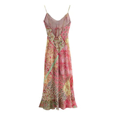 Slip Dress Patchwork Print Backless Dresses