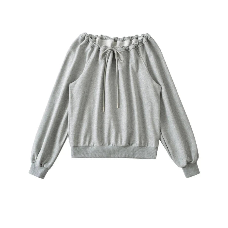 Bandage Pleated Solid Lazy Style Hoodies Sweatshirts Long Sleeve Loose Tops Korean Casual Clothing