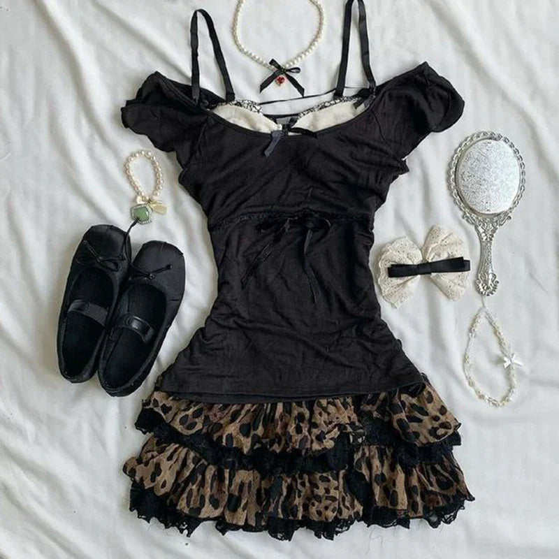 American Retro Harajuku Casual Y2K Crop Top High Street Off-shoulder Solid Color Slim Clothes Hotties Streetwear