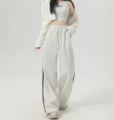 Stripe Chic Straight Pant Retro Sports Sweatpants High Waist Color Blocked Trouseres Lady Casual Streetwear