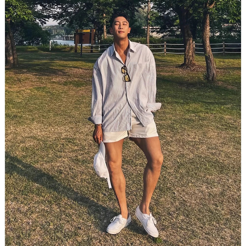 Blue Vertical Striped Long-Sleeved Shirt, Korean Style Casual Shirt Coat