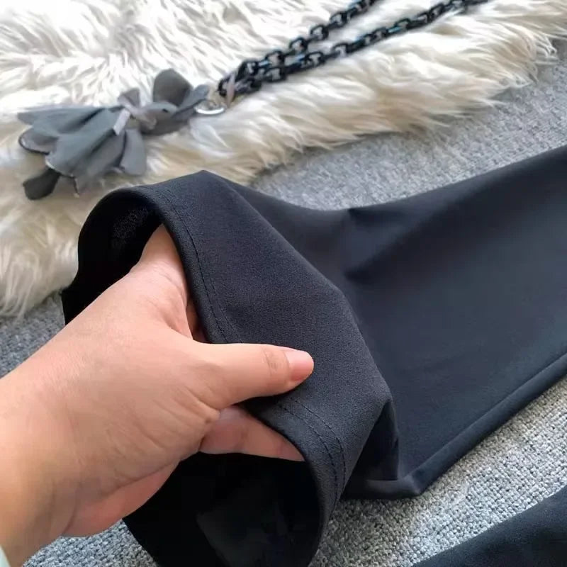 High Waist Casual Pants Yoga Butt Covering Skirt Elastic Slimming Drapey Suit Long Pants Black Two-Piece Set