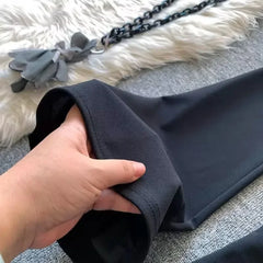 High Waist Casual Pants Yoga Butt Covering Skirt Elastic Slimming Drapey Suit Long Pants Black Two-Piece Set