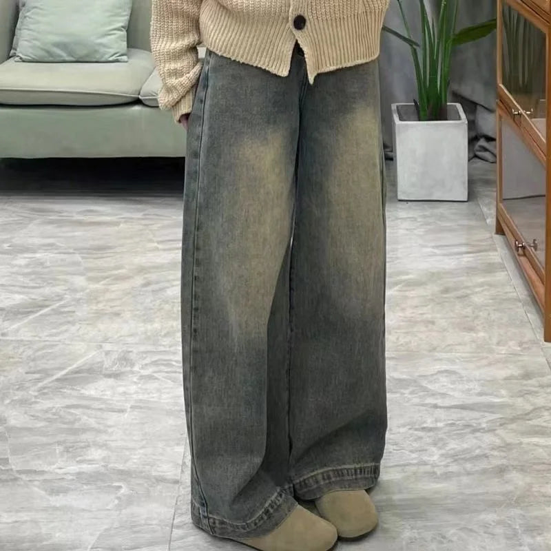 Jeans Straight High Waist Slim Fit Stretch Denim Trousers Casual Comfortable Pants