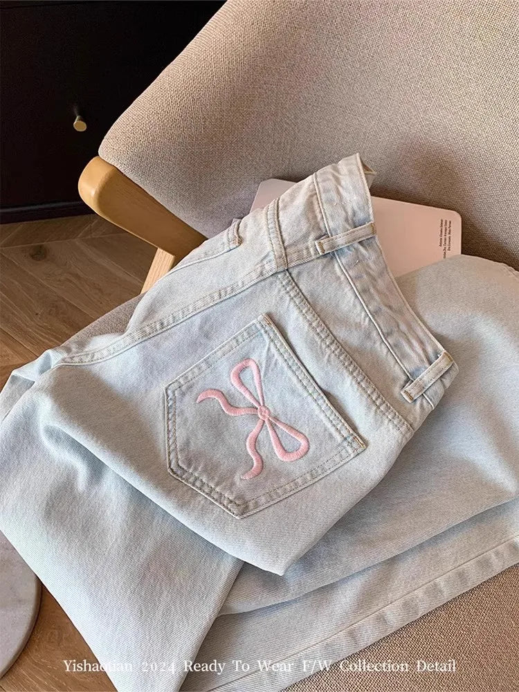 Casual Loose Fit Jeans Relaxed Trousers High Waist Wide Leg Light Wash Embroidered Plus Size Comfort Jeans jeans