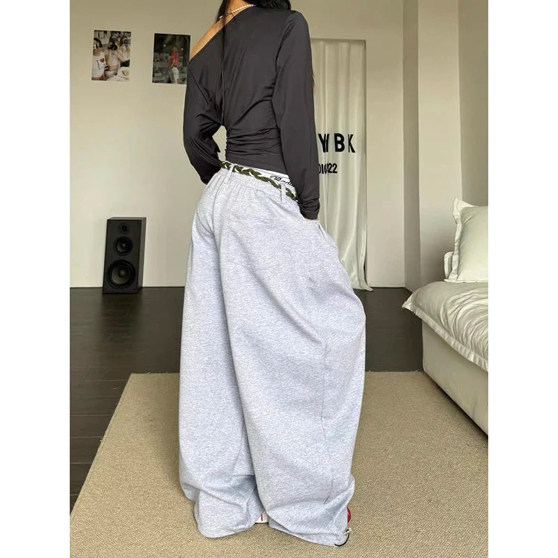 Gray Baggy Letter Print Sweatpants Oversize Dance Pants Harajuku 90s Style Vintage Y2k Hip Hop Wide Leg Trousers