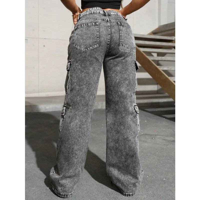 Jeans Y2k Jeans High Waist Stretch Cargo Pants Multiple Pockets Casual Trousers