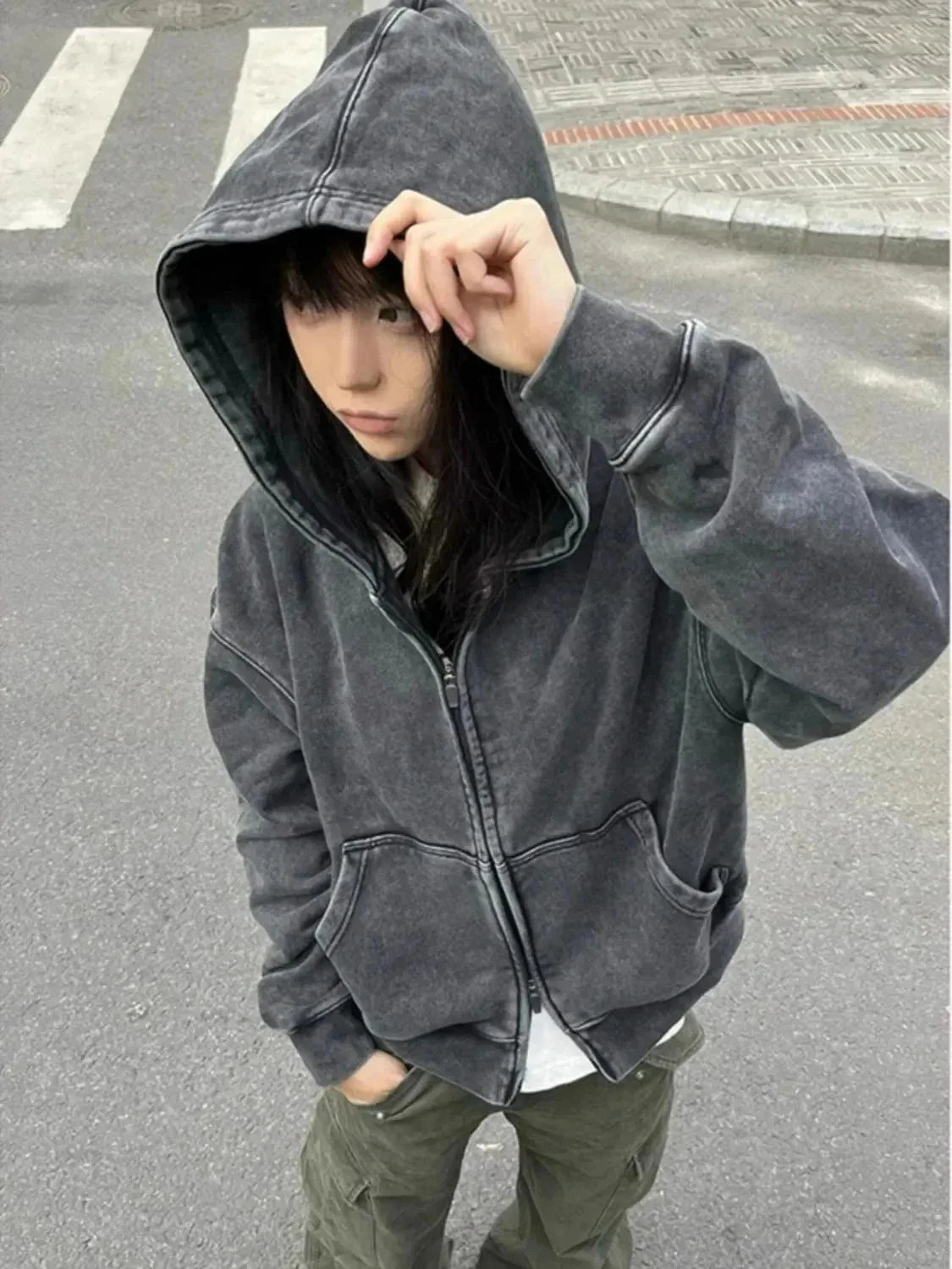 Korean Sweatshirts Harajuku Gothic Printed Coats Jackets Subculture Vintage Faux Fur Hooded Casual Y2k Clothing