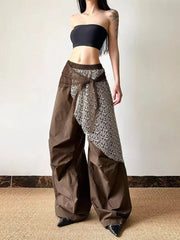 Korean retro streetwear wide leg pants Personality design lace decorated Y2k pants Harajuku oversized sweatpants