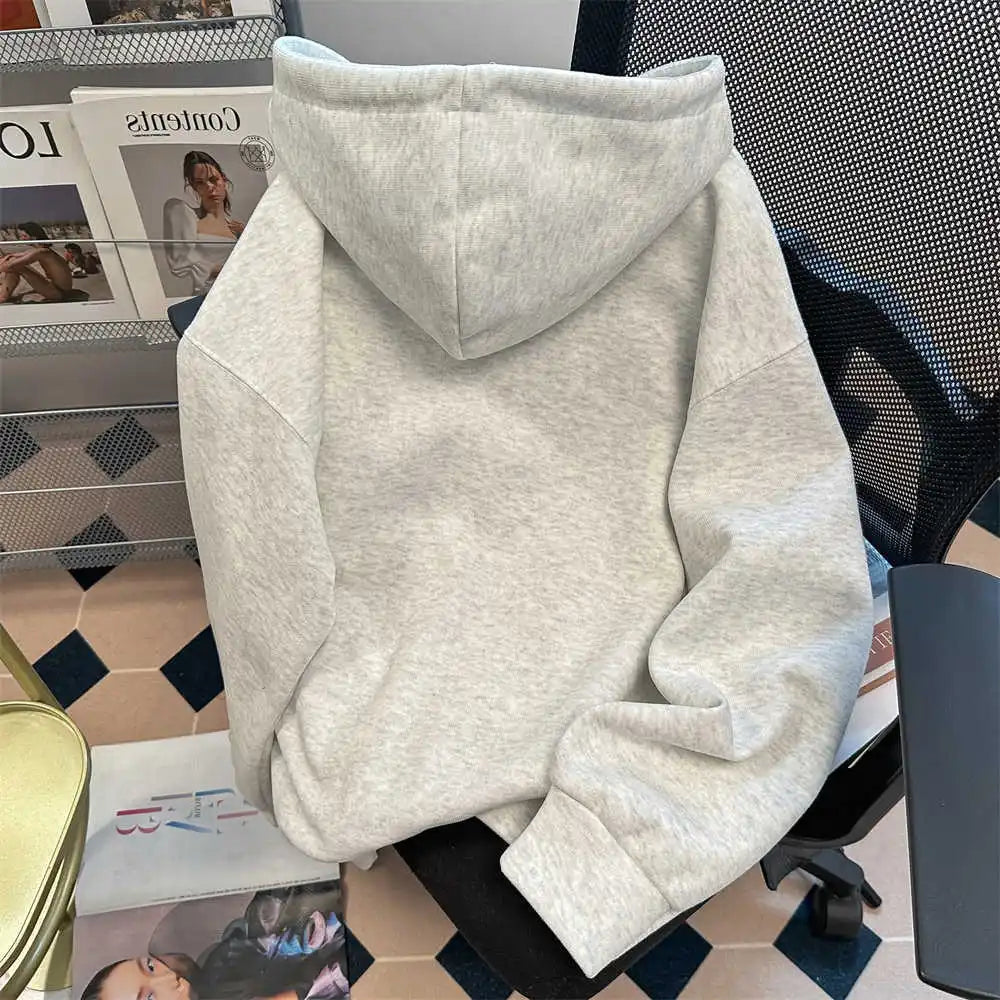 Vintage Cute Dog Print Sweatshirt Open Cardigan Loose College Style Casual Match Hat Hoodie Jacket