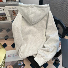 Vintage Cute Dog Print Sweatshirt Open Cardigan Loose College Style Casual Match Hat Hoodie Jacket