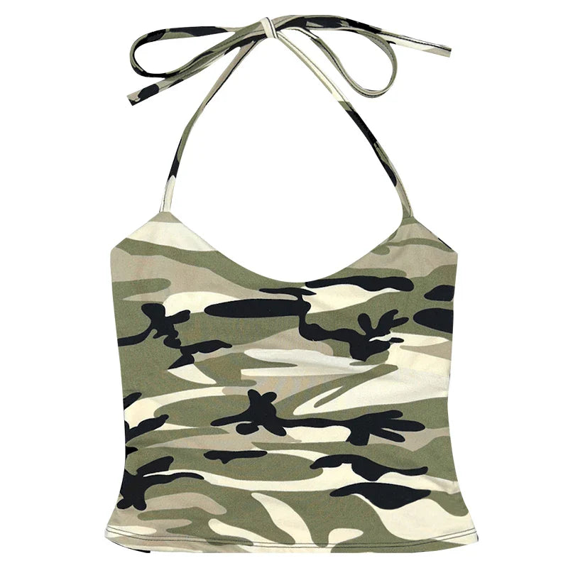 Punk rock harajuku retro camouflage camisole tops chic slim fit hottie crop tops 2000s streetwear