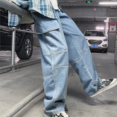 Cargo jeans Loose Straight Baggy Jeans Mopping pants hip hop Streetwear Skateboard Neutral denim Wide Leg Denim pants
