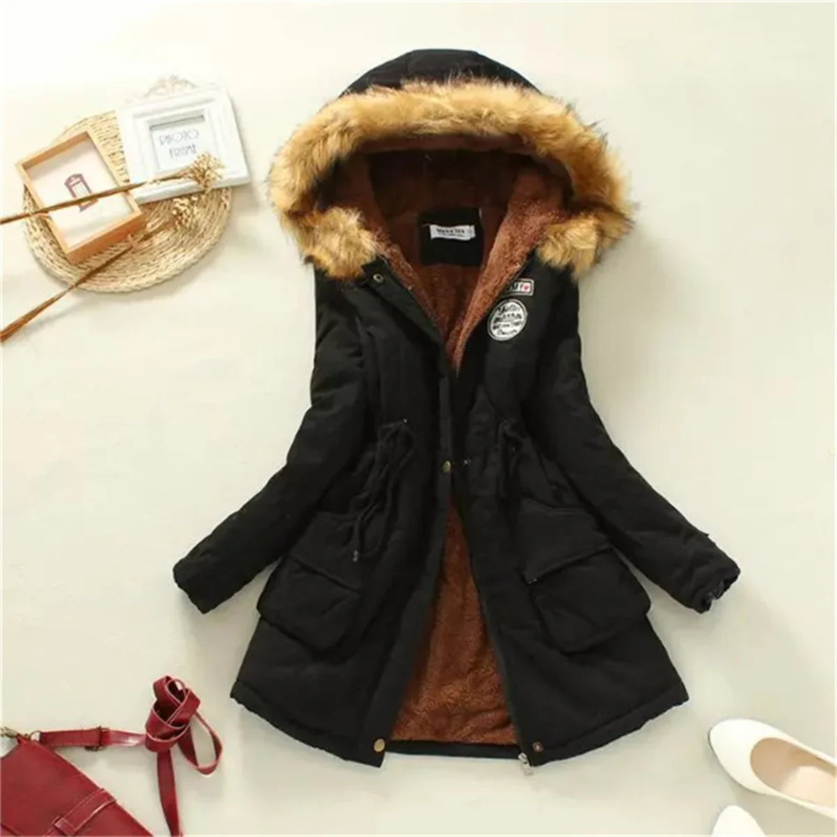 Fleece Lined Hood Down Jacket Coat