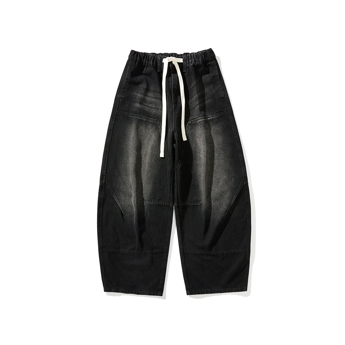 Denim Pants Vintage Elastic Waist Black Jeans Male Harajuku Hip Hop Cotton Oversize Wide Leg Trousers