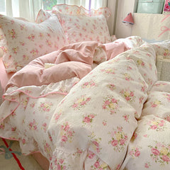 Ruffles Bedding Set Floral Style Duvet Cover Pillowcase with Bedsheet Skin-friendly Bed Linen Set Girls Room Bedclothes 이불세트