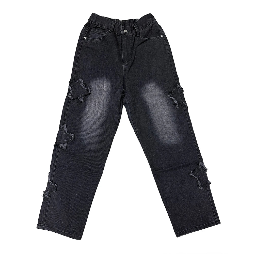 Star Embroidery Straight Casual Jeans Gothic Neutral Wide Leg Loose Hip-hop Youth Streetwear Denim Trousers Y2K