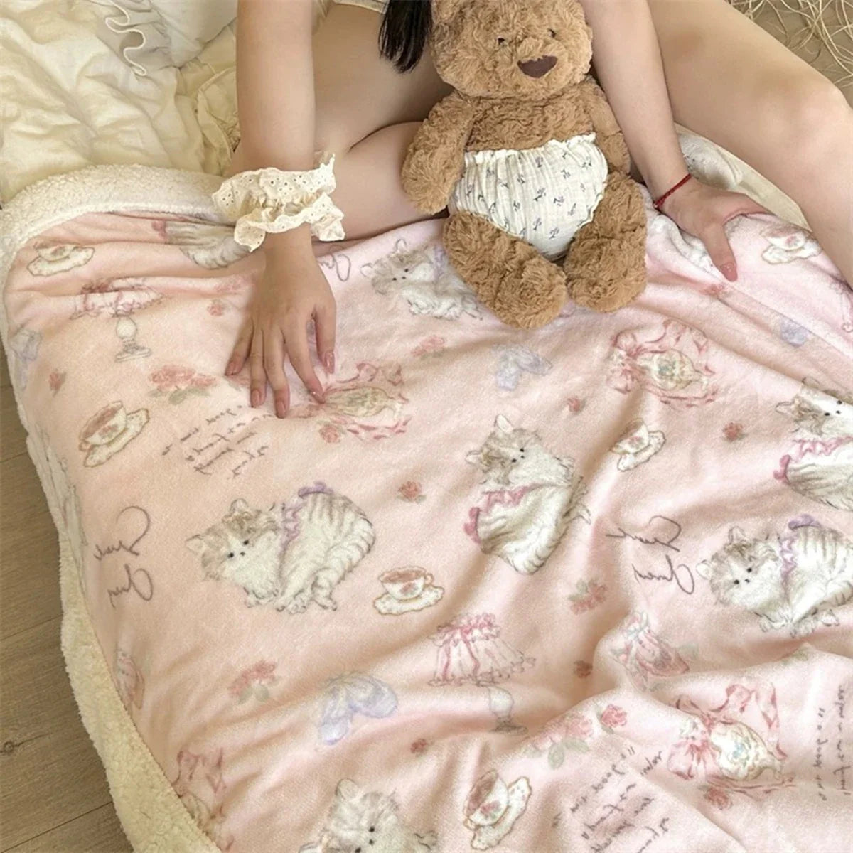 Cute Cat Air Conditioning Blanket Pink Girl Heart Nap Soft Blanket Rest Comfortable Air Conditioning Blanket Girls Gift