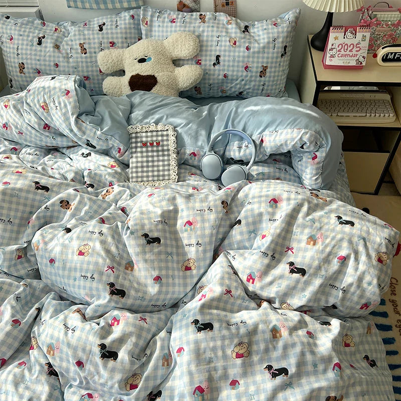 Soft Skin-friendly Bedding Set Comfortable Breathable Duvet Cover Set with Sheet Single Double Quilt Cover