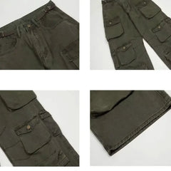 Cargo pants Rice White Multi-pockets Overalls Harajuku stays Loose Casual Trousers Straight Mopping Pants