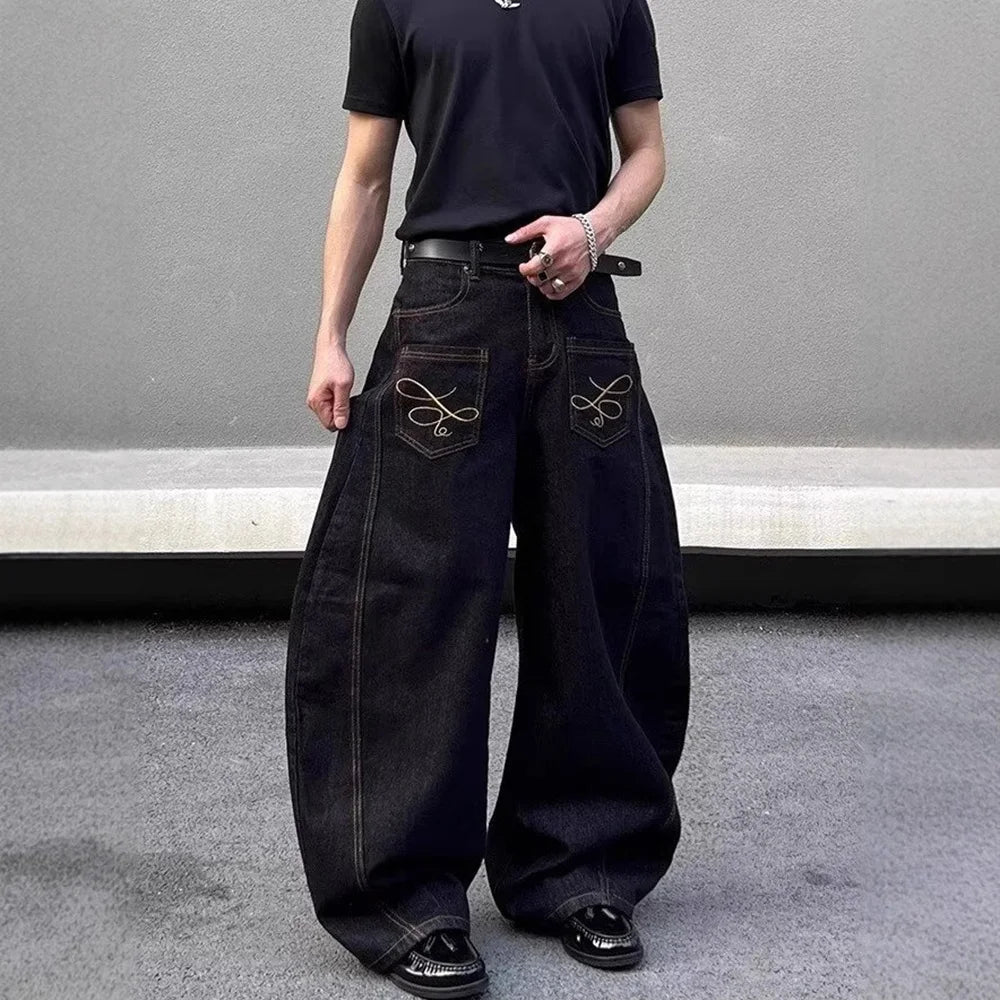 Y2k Pocket Decoration Jeans Harajuku Retro Trend Street Hip-Hop Casual Loose Niche Bottoms