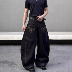 Y2k Pocket Decoration Jeans Harajuku Retro Trend Street Hip-Hop Casual Loose Niche Bottoms