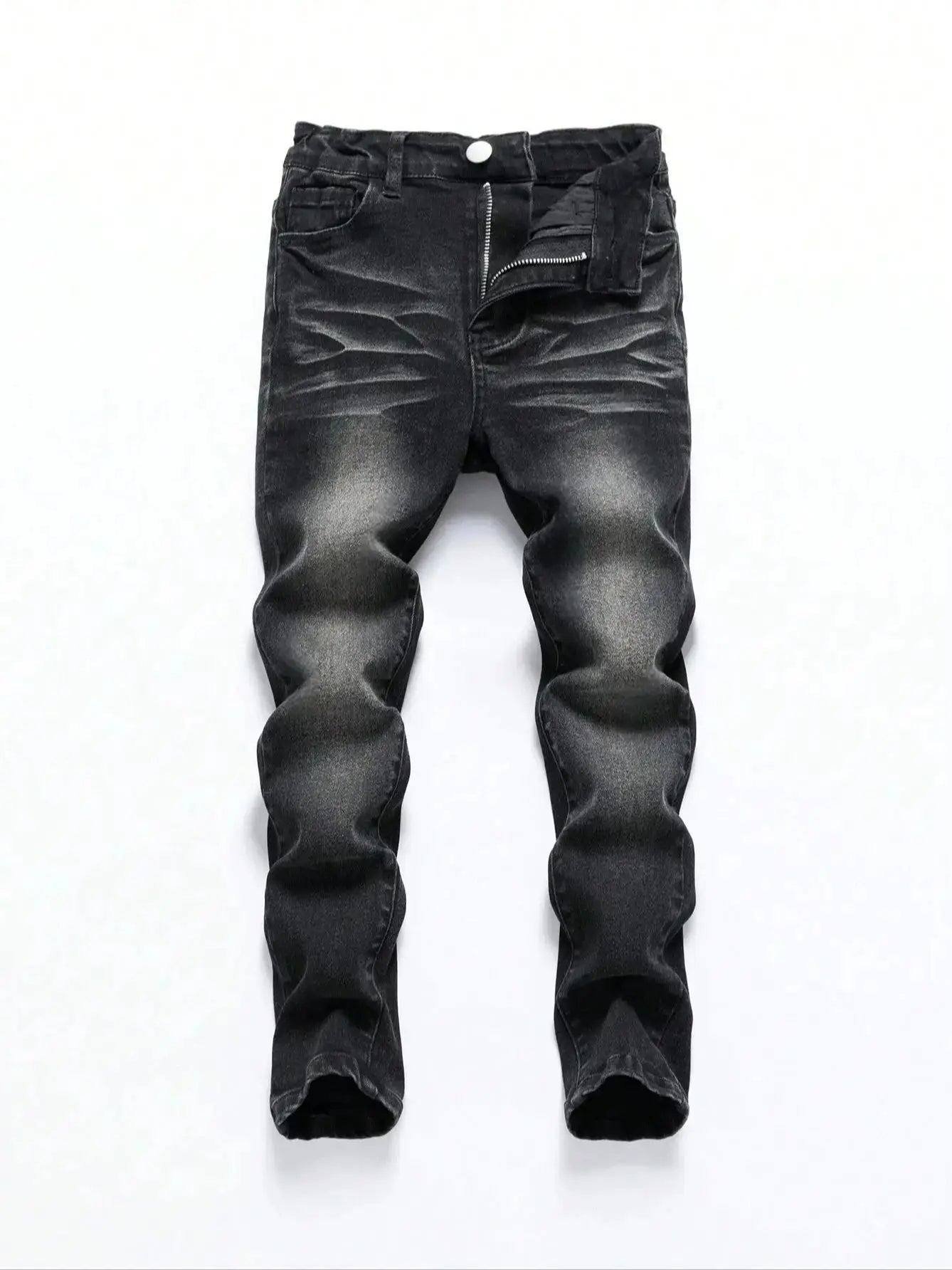 1 Piece of Four-Season Snowflake Washed Jeans, Stretch Slim Fit Light Gray Dark Black Casual Denim Pants, Normcore