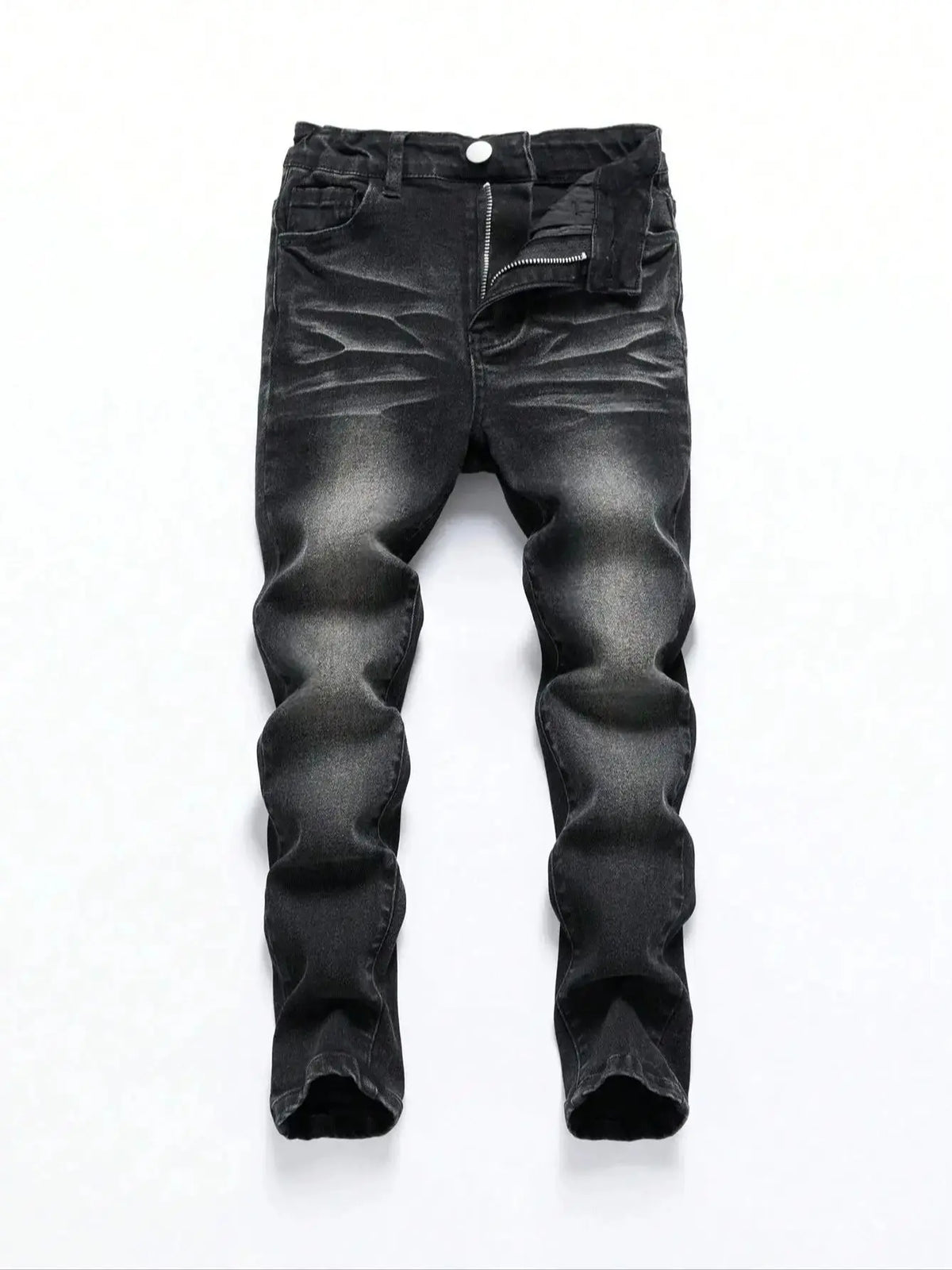 1 Piece of Four-Season Snowflake Washed Jeans, Stretch Slim Fit Light Gray Dark Black Casual Denim Pants, Normcore