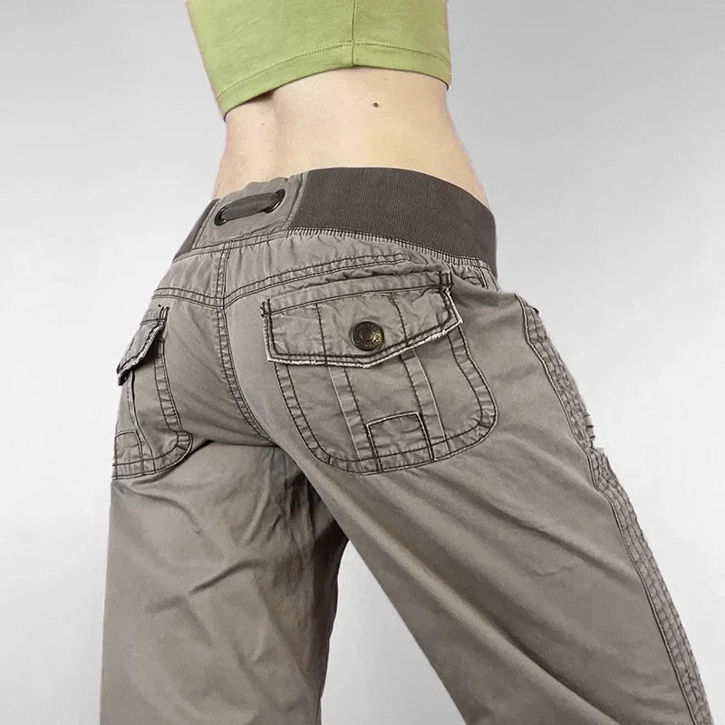 Retro Lace-up Low Rise Pants Streetwear Patchwork Loose Casual