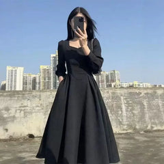 Early Long Dress Elegant French Hepburn Style Slimming Black Long Sleeve Dress Sale Of The Season