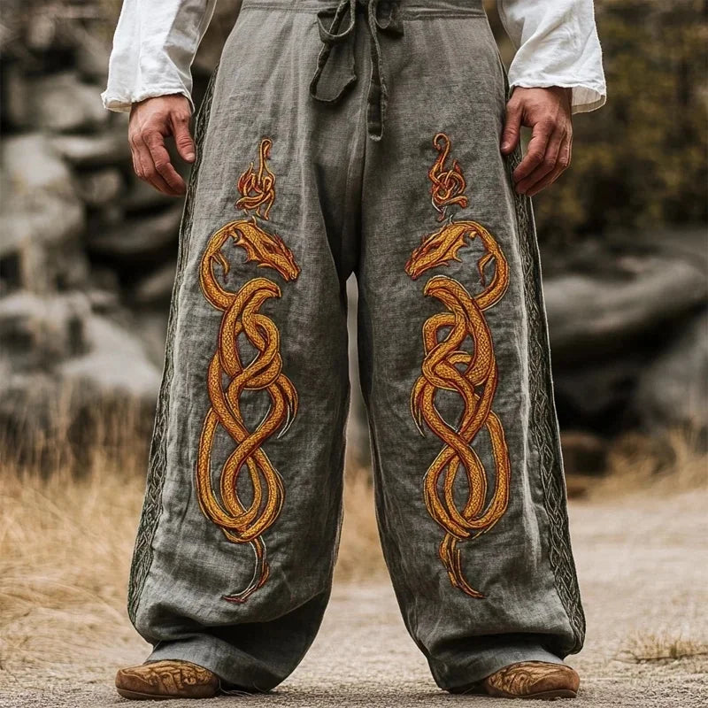 retro Viking Celtic art knot 3D printed casual pants drawstring straight leg pants beach pants