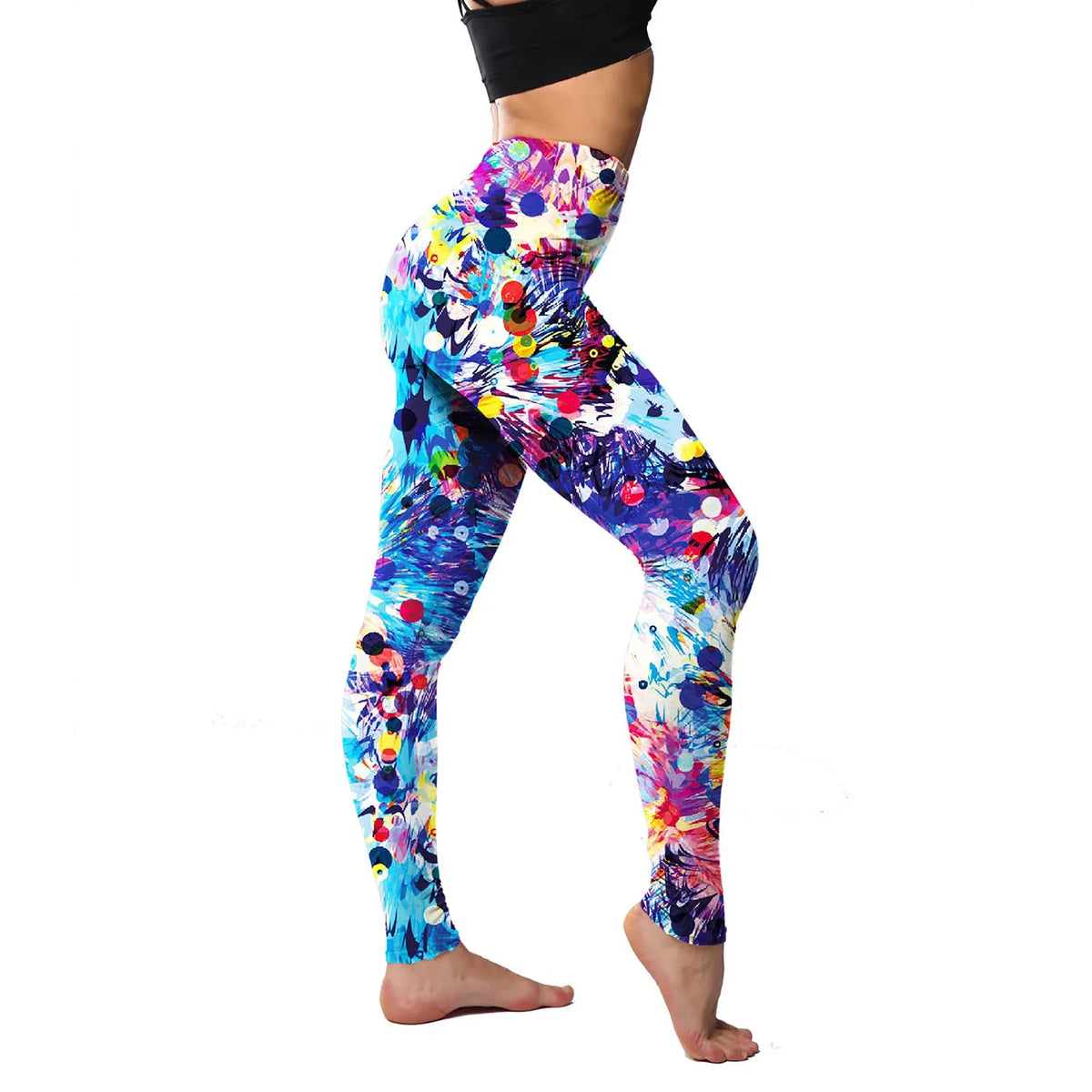 2Pack Stretchy Colorful Printing Leggings Elastic Tight Cropped Pants