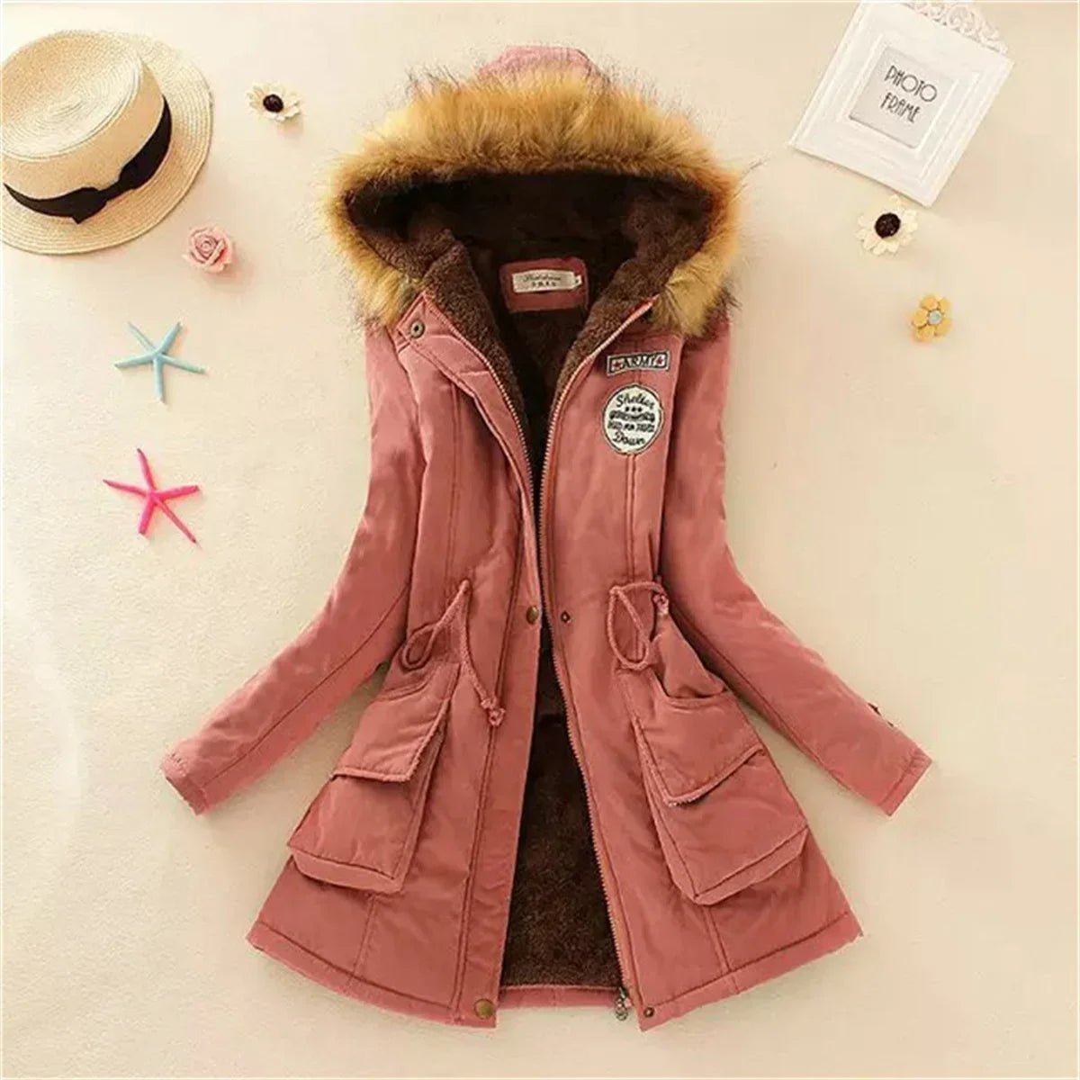 Fleece Lined Hood Down Jacket Coat