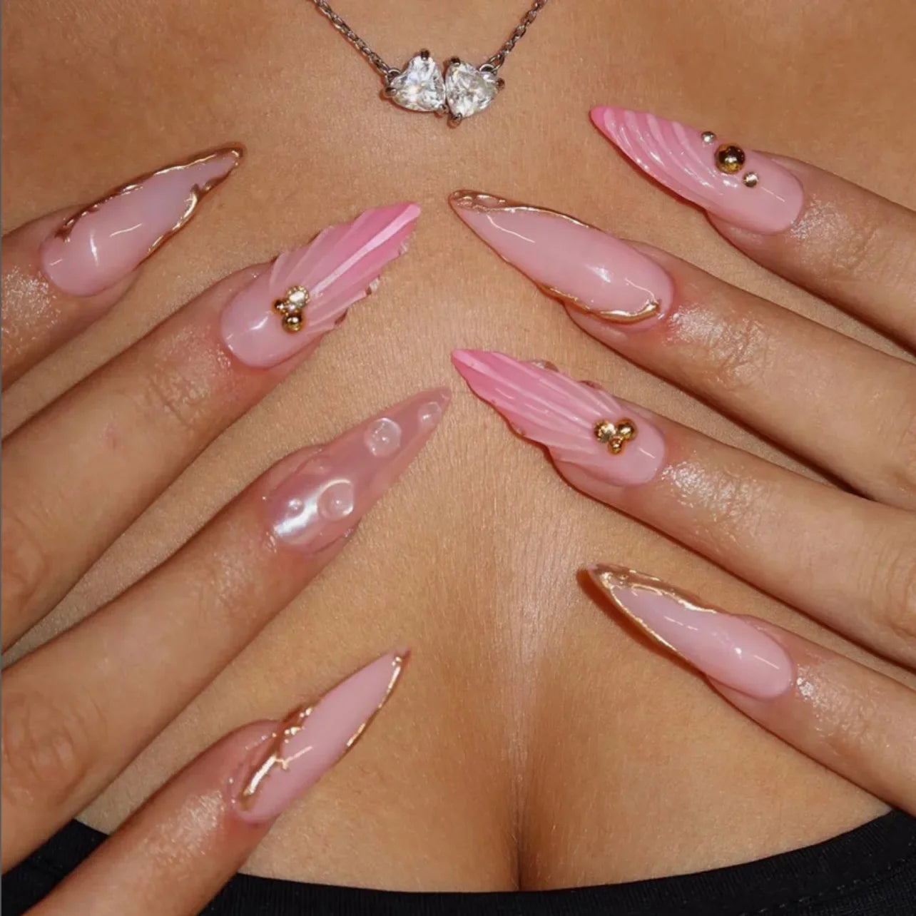 Blue White French 3D Flower Shell Nail Art Beach Almond False Nails Detachable Finished Fake Nails Press on Nails