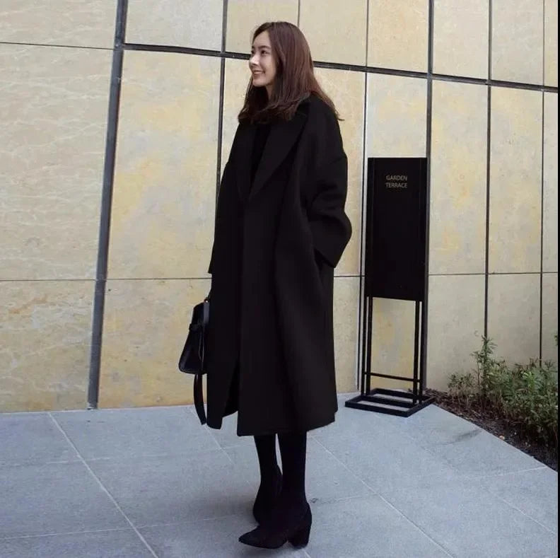Arrival Thickened Korean Style Woolen Jacket Loose-fit Medium-length Clothing