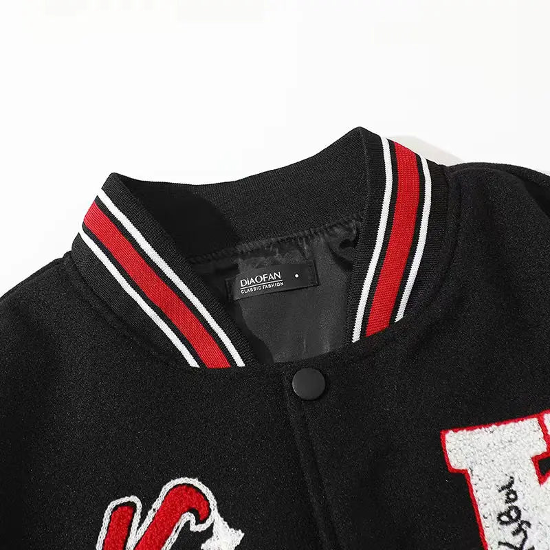 American Letter Flocking Baseball Uniform Jacket Y2K Retro Vintage Lovers Motorcycle
