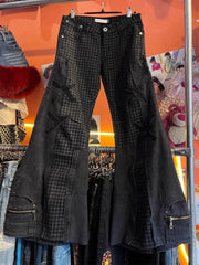 Gothic Y2k High-waist Design Plaid Trousers Vintage Skinny Patchwork Jeans Girl Retro Outfits