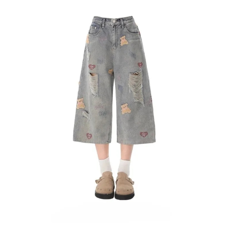 Oversized Wide Leg Design High Street Y2k Ripped Edge Jeans